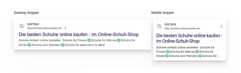 Screenshot eines beispielhaften Snippets mit Keyword-Stuffing aus dem SERP Snippet Generator